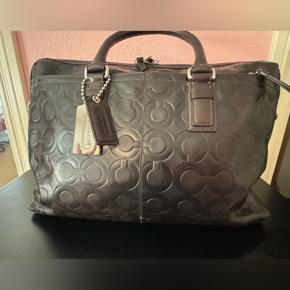 VINTAGE ♥️ Large Coach Dark Brown Embossed Leather Briefcase